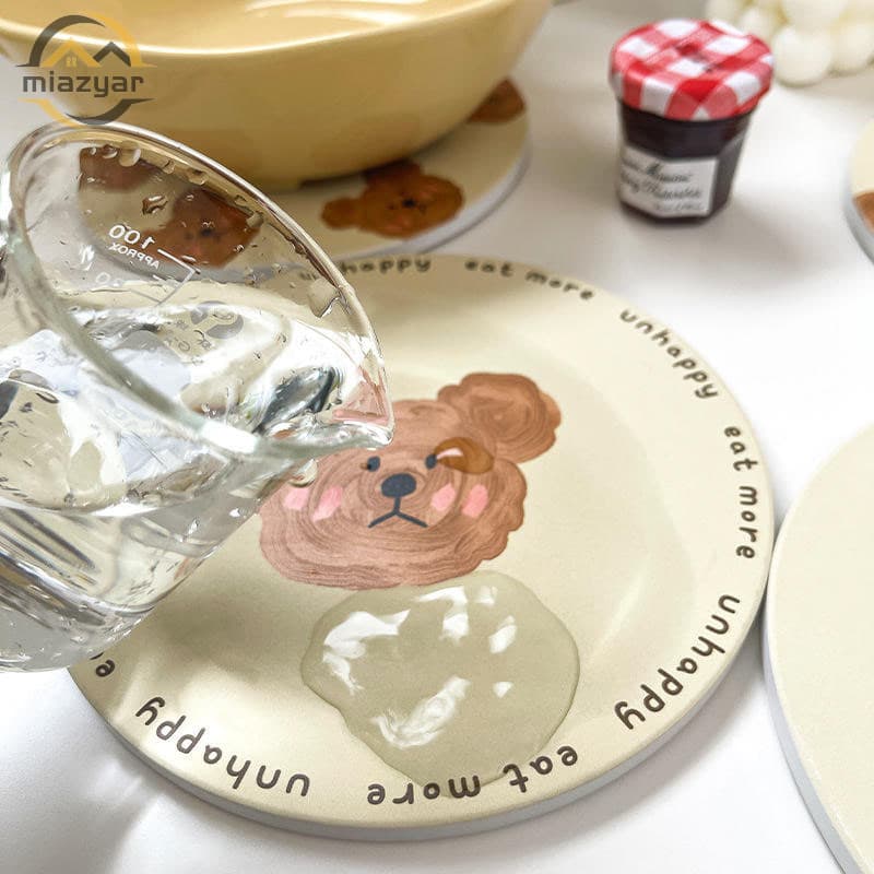 CODที่รองแก้ว ลายหมี Bear สุดน่ารัก ที่รองแก้วซับน้ำ แผ่นหินรองแก้วดูดซับน้ำ 14*14cm รูปที่ 7