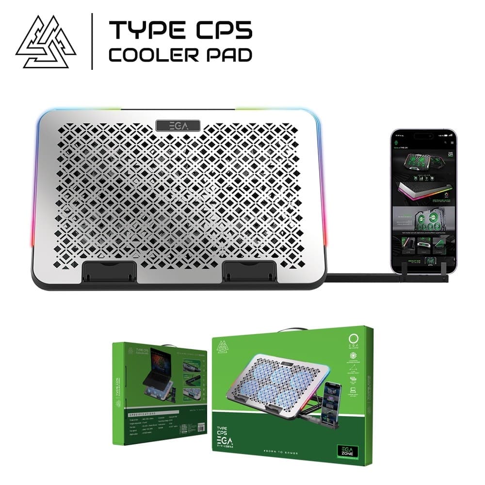 ส่งด่วน EGA พัดลมระบายอากาศ TYPE CP5 RGB สำหรับ Notebook ขนาด 15.6 นิ้ว พัดลม 6 ตัว ตั้งมือถือได้ รูปที่ 3
