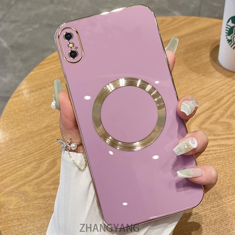 ปลอกสําหรับ iPhone X XS XR XS MAX กรณี Electroplated ซิลิโคน TPU เคสโทรศัพท์พร้อมแม่เหล็กดูดที่เรียบง่ายเคสนิ่มชุบ Squaer ขอบฝาครอบ รูปที่ 6