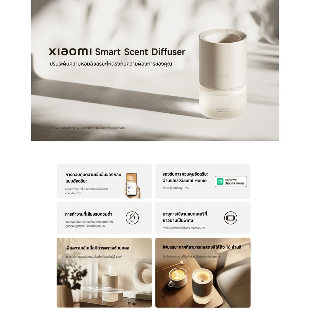 Xiaomi Smart Scent Diffuser โคมไฟอโรม่า | ไฟบรรยากาศที่สามารถแสดงสีได้ถึง 16ล้านสี | เพิ่มความเข้มเมื่อมีการตรวจจับบุคคล รูปที่ 2