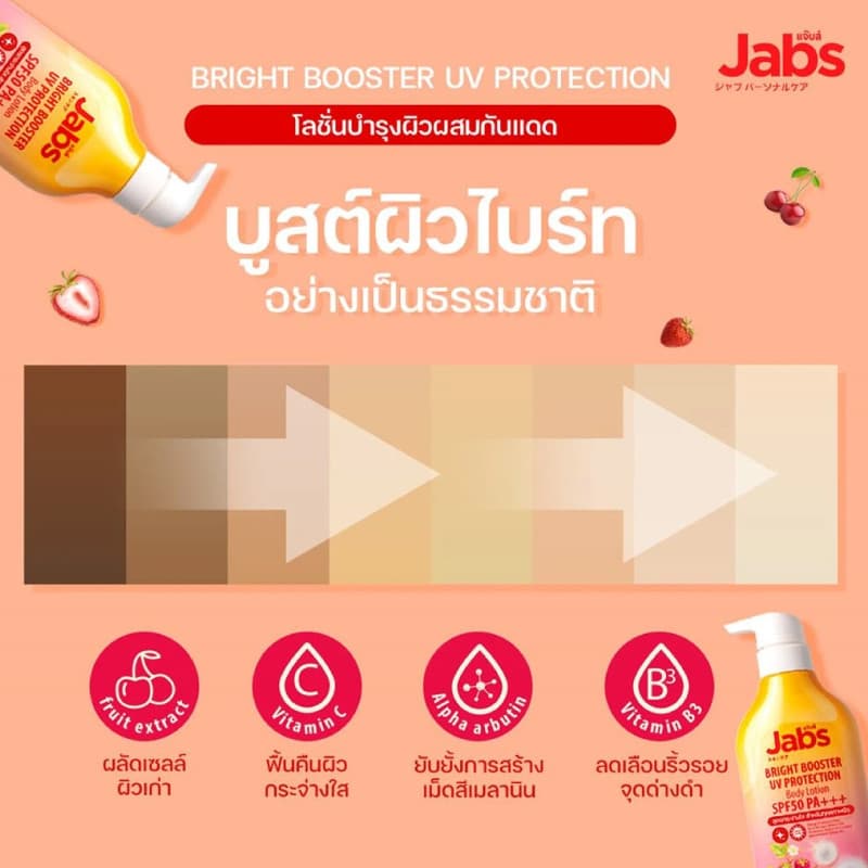 โลชั่นกันแดด Jabs Bright Booster SPF50 PA+++ 450มล ปกป้องผิวจากรังสี UVA และ UVB รูปที่ 9