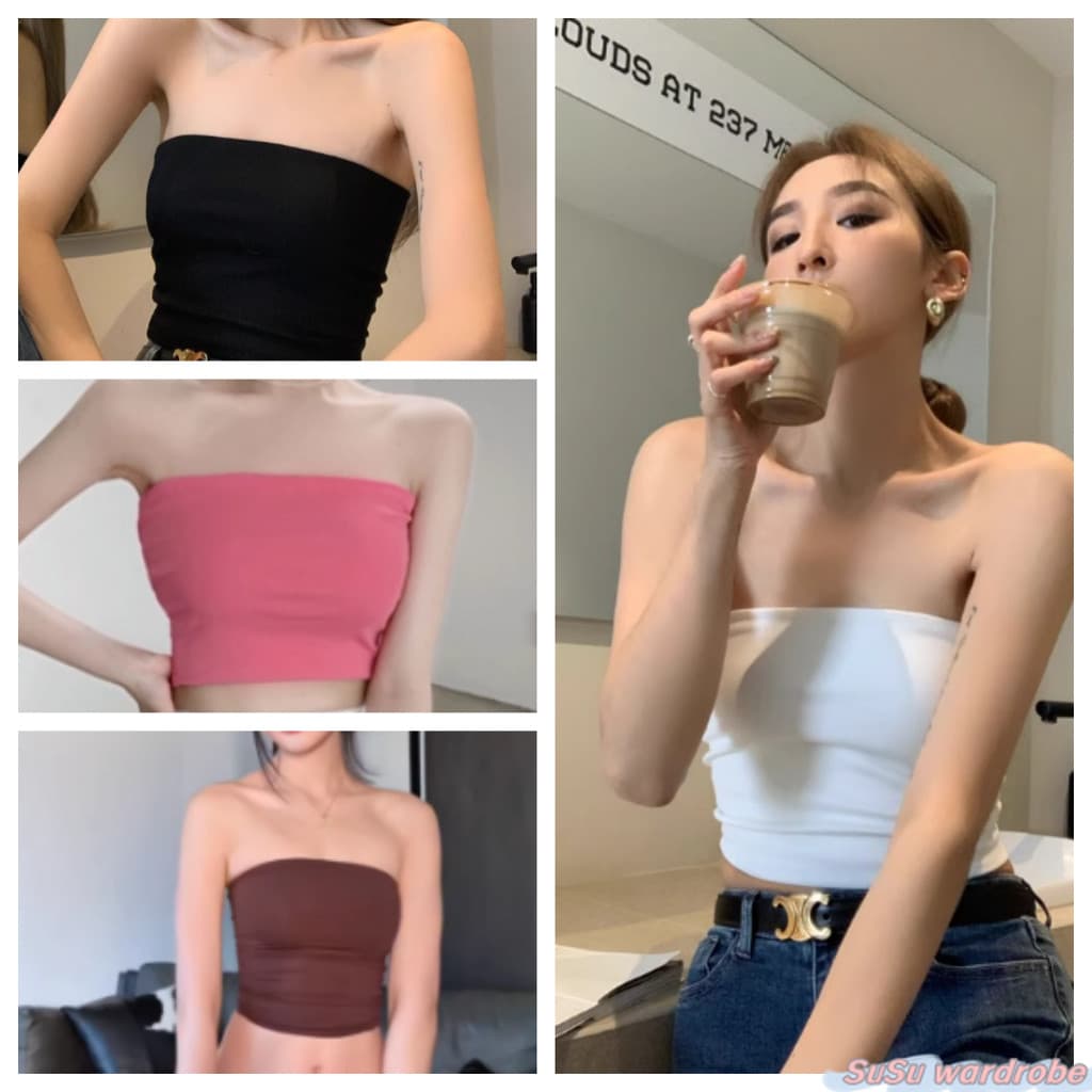 SuSu เกาะอก เสื้อเส้นเดี่ยวเกาะอกเซ็กซี่สไตล์เกาหลี โทนเดียว เนื้อผ้านุ่ม 5สีเลือกได้ MX-5 รูปที่ 1