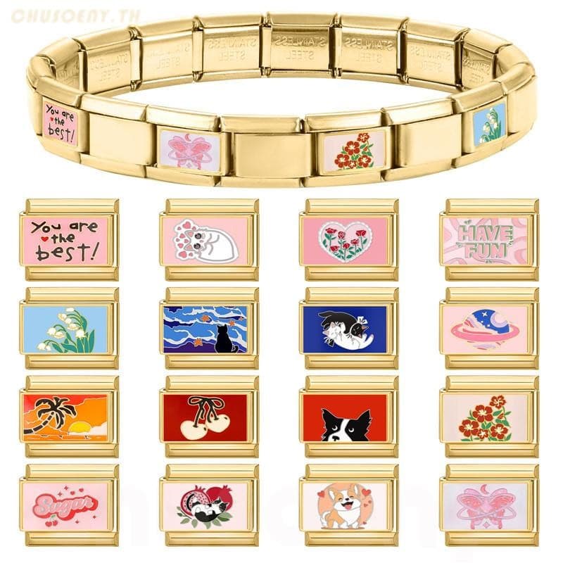 สร้อยข้อมือสไตล์อิตาเลียน ทองพร้อมรูปภาพ ขนาด 9 มม. ทำจากสแตนเลส เหมาะสำหรับการทำเป็นเครื่องประดับเอง รูปที่ 2