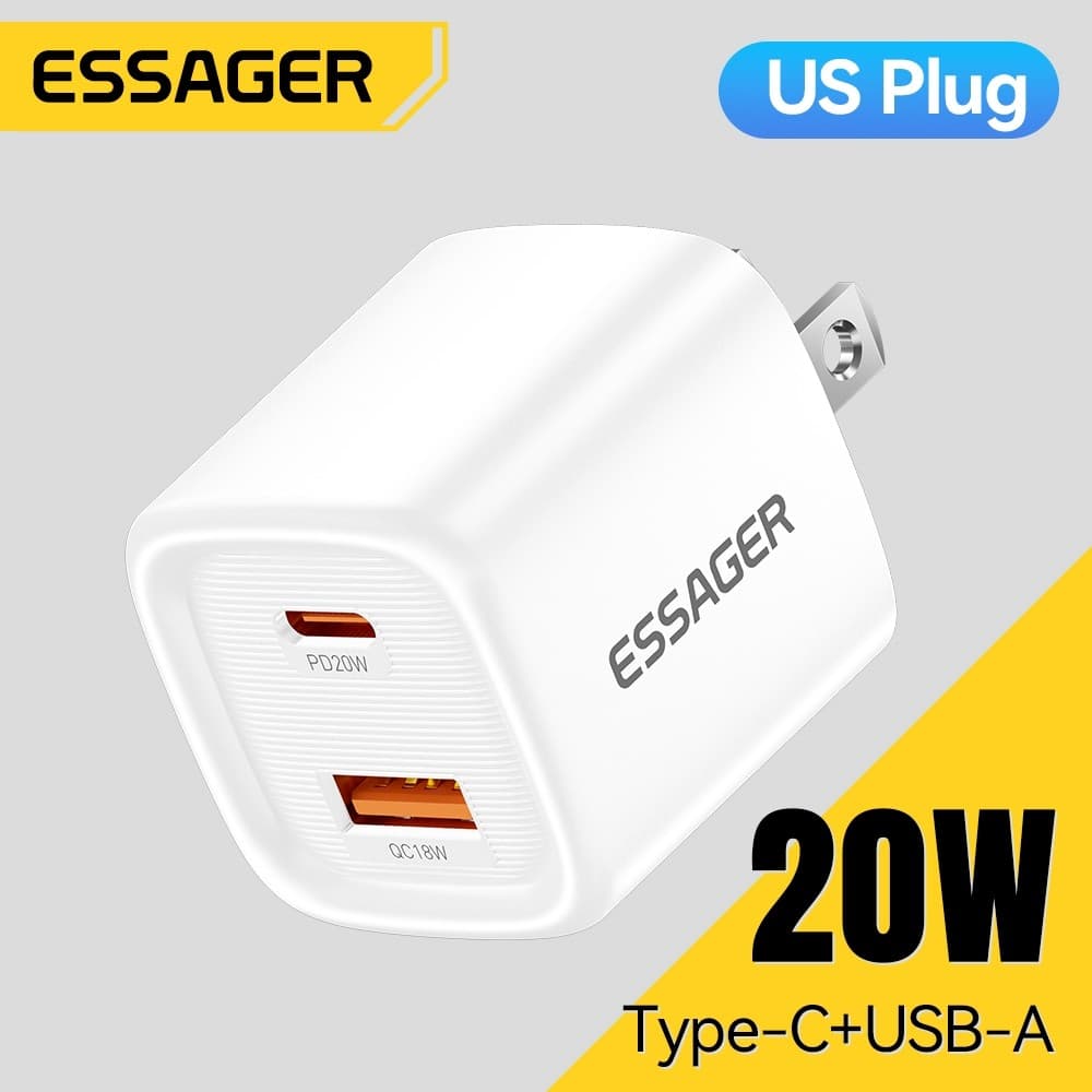 Essager PD 20W USB C + Type C Charger Fast Charging Quick Chargers Wall Plug Adapter รูปที่ 1