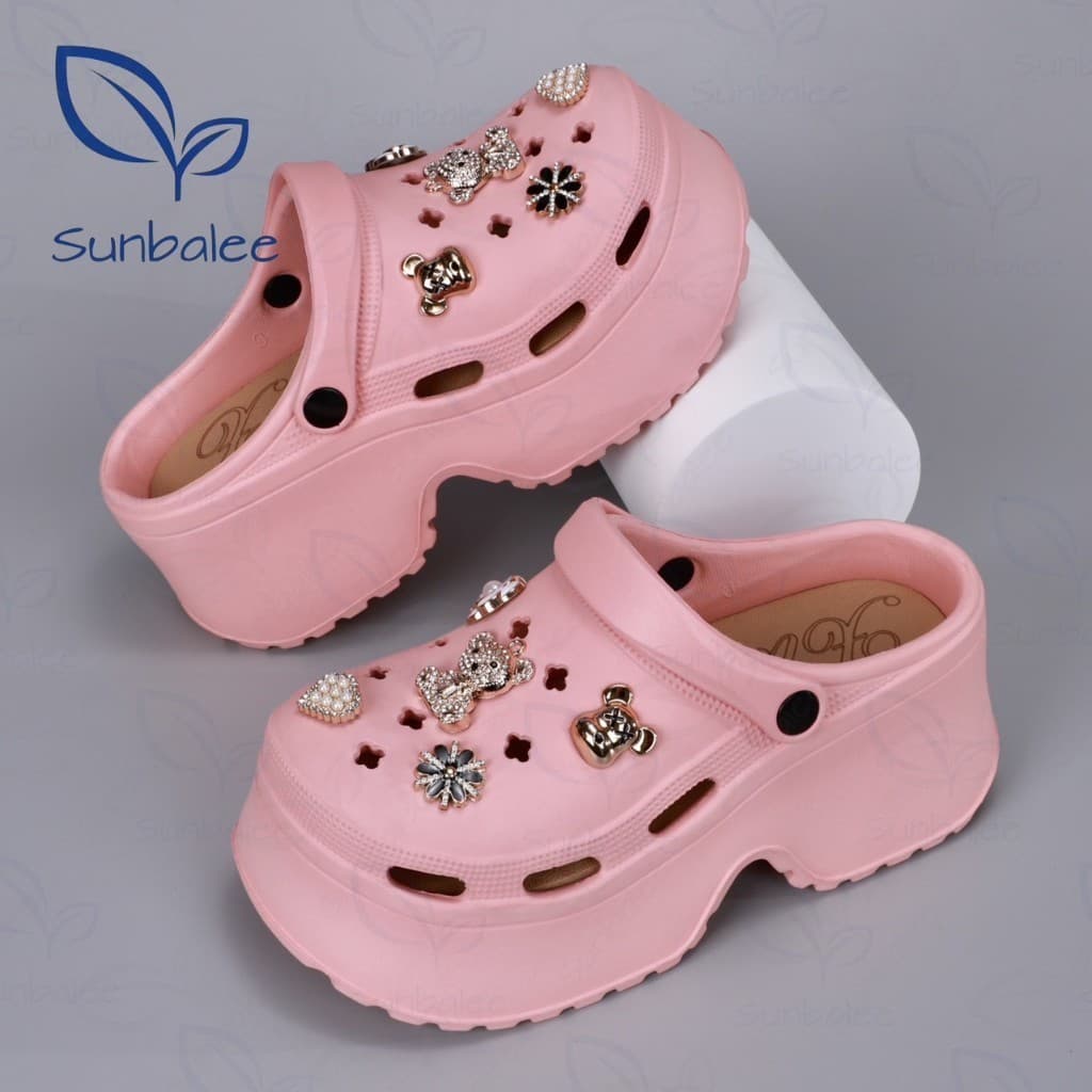 SHO-E8899 รองเท้าหัวโต แถมตัวติดสีทอง ส้นสูง 8 CM รองเท้าแบบสวม มีสายรัดส้น สวยแบบติดแกรม วัสดุ EVA สินค้า รูปที่ 5