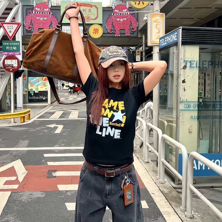 KYO ⭐ เสื้อเกาหลี ผู้หญิง "GAME ON Stars" พิมพ์ลาย ผ้าCOTTON โคตรนุ่ม สลิมฟิต เสื้อ rเสื้อทรงซ้อ เสื้อคอกลม รูปที่ 3