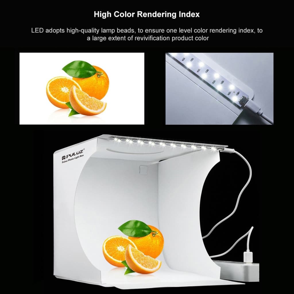 Puluz LED 1 กล่องไฟถ่ายภาพ กล่องไฟถ่ายรูป มีพื้นหลังให้มา6สี Light Box 24 cm กล่องไฟLED ReturnLED รูปที่ 2