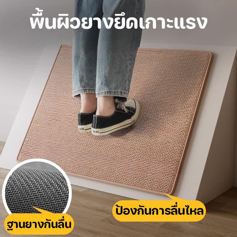พรมห้องครัว พรมเช็ดเท้าใยลินินลายเรียบง่าย กันลื่น ดูดซับน้ำ ซักด้วยเครื่องได้ ดูแลง่าย พรมปูพื้น รูปที่ 3