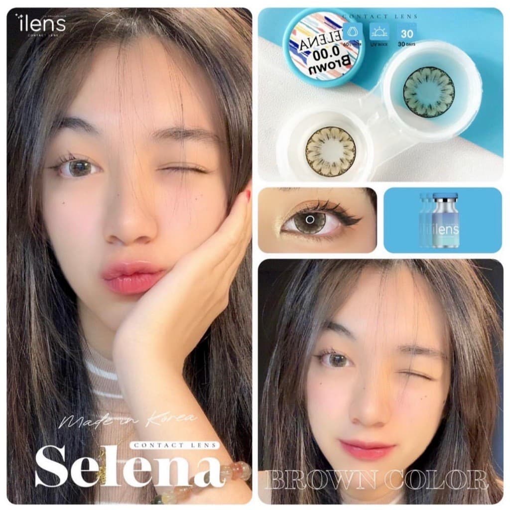 คอนแทคเลนส์ Selena Brown / Gray ⭐ค่าอมน้ำ60% ลายดอกไม้สุดฮิต กรองแสงกันยูวี รูปที่ 3
