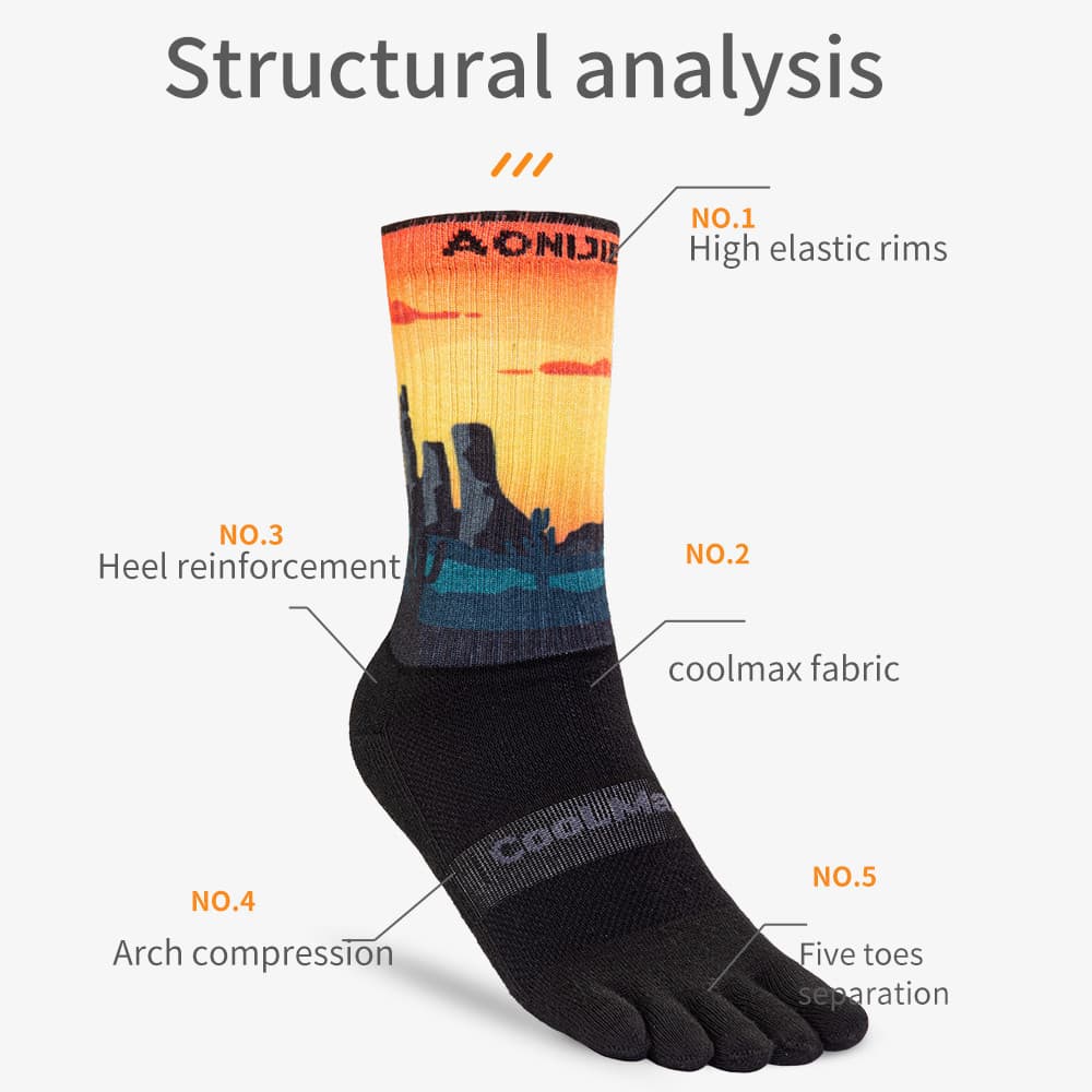 AONIJIE E4843 Unisex Colorful Sports Long Five-Toe Socks Stocking Thickened Terry Lining Toe Socks for Running Marathon รูปที่ 5