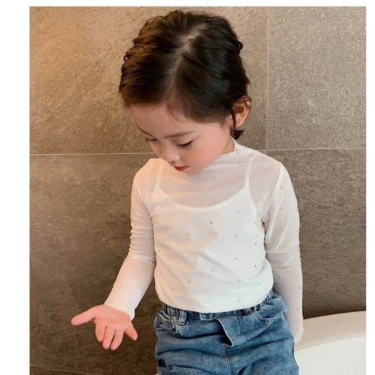 70-160 พร้อมสต็อกเด็กตาข่ายเสื้อยืดตาข่ายกลวงโปร่งใสประดับด้วยเลื่อมแขนยาวทารกแฟชั่นด้านนอกสวมเสื้อฐานสีทึบทุกการแข่งขันด้านบน Suns รูปที่ 6