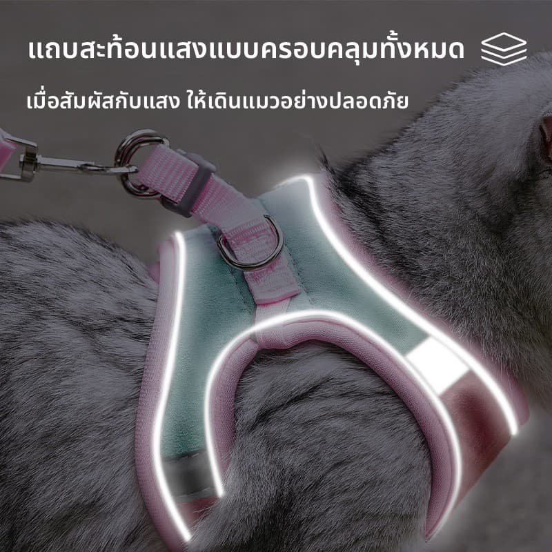 SKISOPGO สายจูงสัตว์เลี้ยง สายจูงแมวรัดอก เสื้อ เสื้อรัดอกแมว สะท้อนแสงกลางคืน ปรับระดับได้ รูปที่ 2