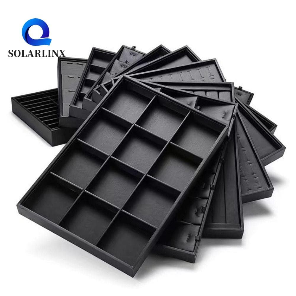 SOLARLINX ถาดแสดงเครื่องประดับ,สีดําStackable PUหนังเครื่องประดับพาเลท,พรีเมี่ยมด้านล่างแบนกันน้ําที่ถอดออกได้ Dividersสร้อยข้อมือจัดเก็บ Dresser รูปที่ 1