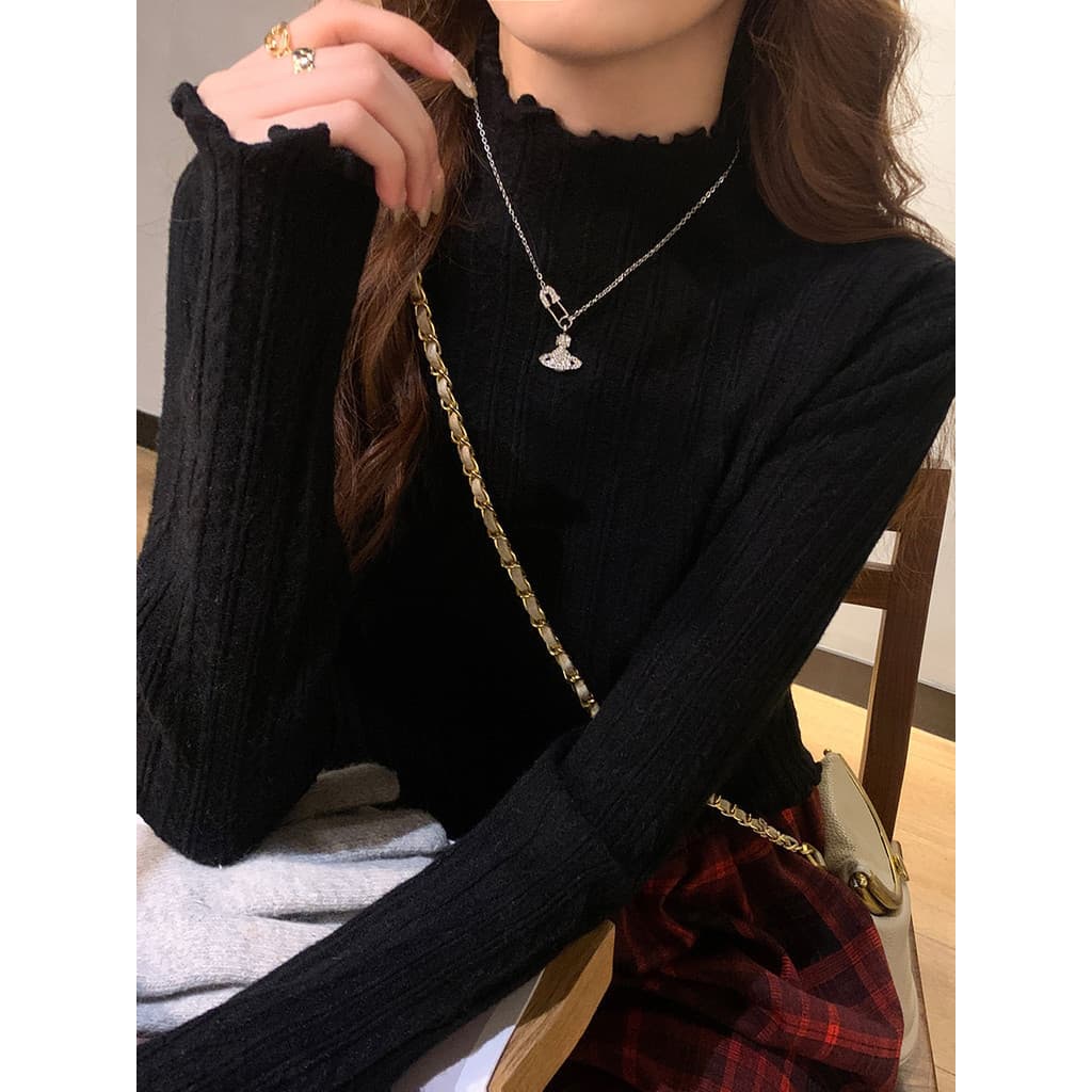 Xiaoma111 เสื้อผู้หญิงสไตล์ใหม่ฤดูใบไม้ร่วงฤดูหนาวสวมใส่ High-End Feeling ครึ่งคอเต่าเสื้อกันหนาว Agaric Edge ถักเสื้อกันหนาวด้านนอก Ne รูปที่ 4