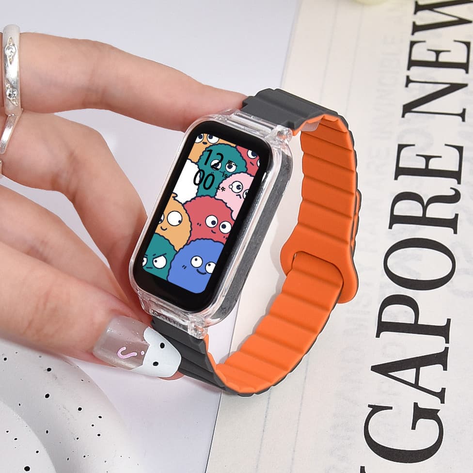 ซิลิโคนสายรัดห่วงแม่เหล็กพร้อมเคสสําหรับ Redmi smart Band 3 2 สร้อยข้อมือซิลิโคนอ่อนนุ่มสําหรับ Xiaomi Band 9 Active / 8 Active รูปที่ 9