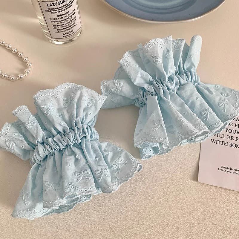 ผู้หญิงสีขาวสีฟ้าสีชมพูผ้าฝ้ายลูกไม้ Fairy Priness เชือกผมหางม้า Scrunchies ผมผูก รูปที่ 4