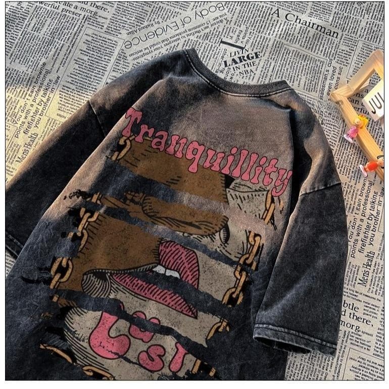 Fanfei ผ้าคอตตอน100% เสื้อยืดผ้าฟอก oversize เสื้อคู่ลำลองทรงพิมพ์ล รูปที่ 8