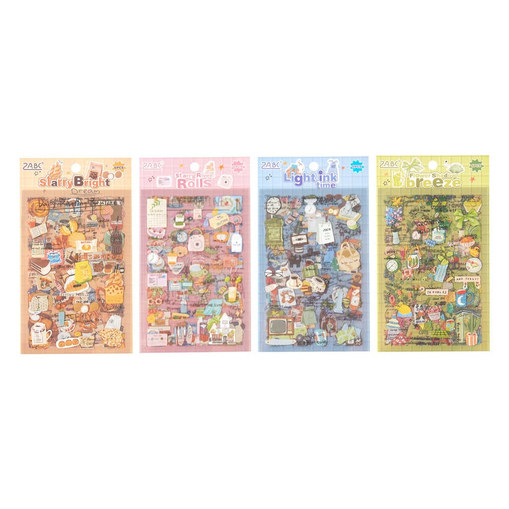 6 แผ่นชีวิตประจําวันธีมสมุดภาพสติกเกอร์ Kawaii ความงามสติกเกอร์โปร่งใสสําหรับ Journaling Planner อัลบั้มปฏิทินโน้ตบุ๊ค DIY Craft ตกแต่ง รูปที่ 5