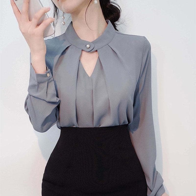 mimi&didi#เสื้อเชิ้ตแฟชั่นแขนยาว ทรงหลวมๆ ใส่ไปทำงาน เหมาะสำหรับธุรกิจ สไตล์ผู้ใหญ่และสง่างาม สำหรับผู้หญิง#W624 รูปที่ 8