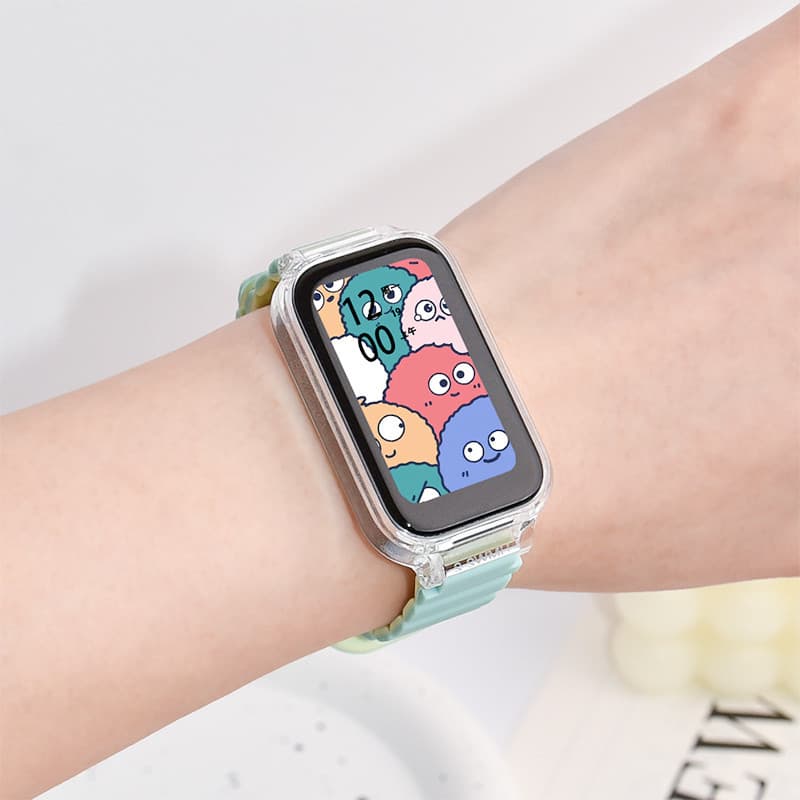 ซิลิโคนสายรัดห่วงแม่เหล็กพร้อมเคสสําหรับ Redmi smart Band 3 2 สร้อยข้อมือซิลิโคนอ่อนนุ่มสําหรับ Xiaomi Band 9 Active / 8 Active รูปที่ 2