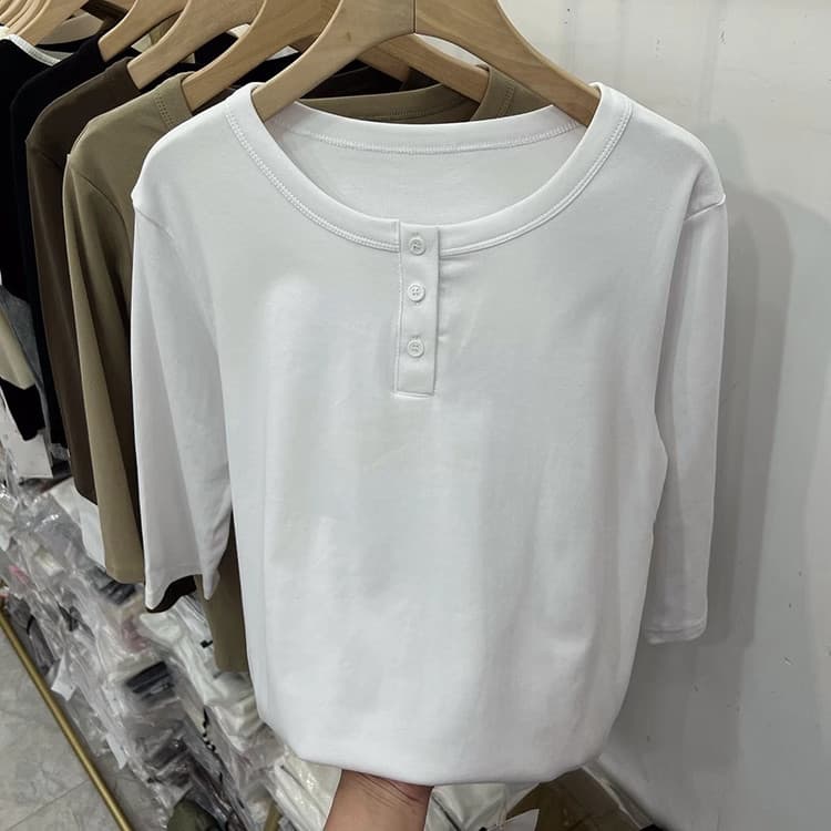 ข ฤดูร้อนผ้าฝ้ายกลางแขนเสื้อยืดคอกลมหลวมรุ่น รูปที่ 7