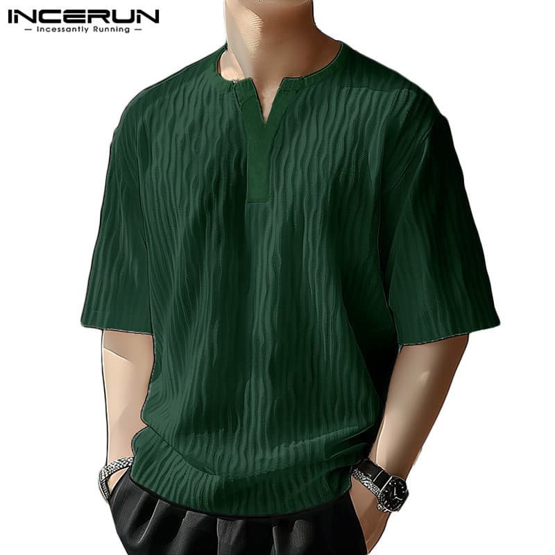 ไม่แน่นอน เสื้อยืดแขนสั้นคอกลมลําลองสไตล์เกาหลีสําหรับผู้ชาย รูปที่ 1