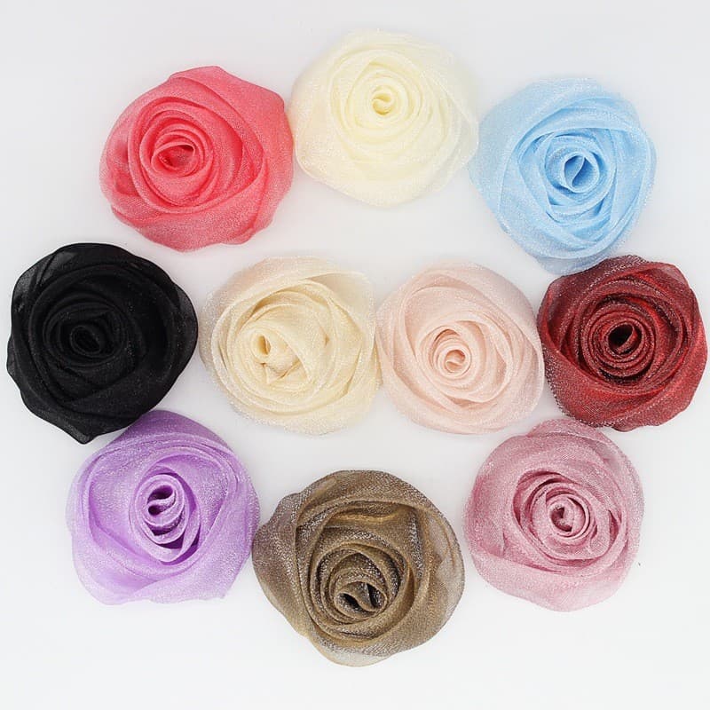 5pcs 5 ซม.3D Rose ดอกไม้หัว Organza ชีฟองผ้า Handmade DIY Headwear Hairpin อุปกรณ์เสริมผมเข็มกลัด รูปที่ 1