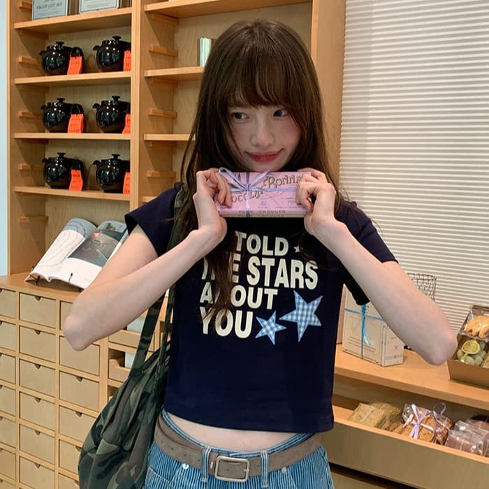 KYO ครอป เสื้อยืดผู้หญิง ทรงสวย ใส่แล้วพรางหุ่น สลิมฟิต ผ้าCOTTON โคตรนุ่ม เสื้อ baby tee "THE STARS" รูปที่ 3