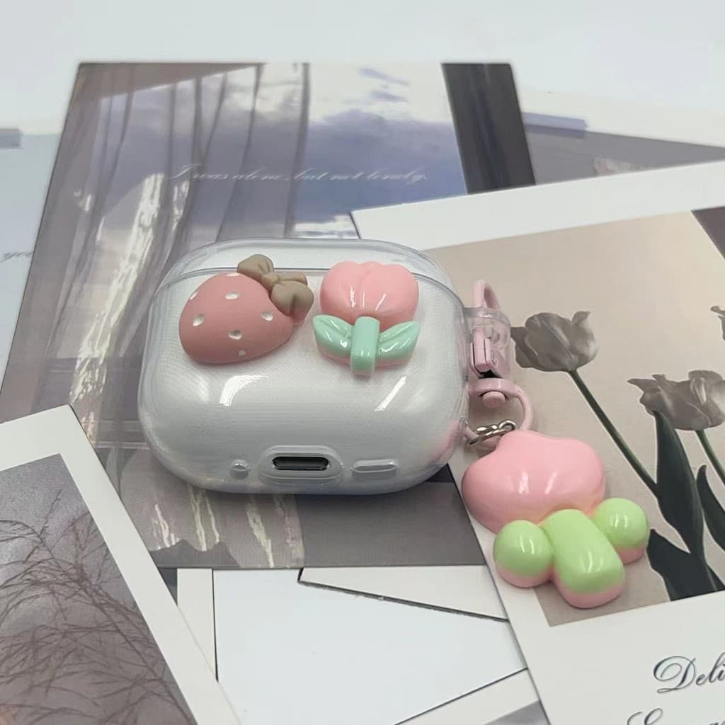 Geek For Ugreen Hitune S3 เคสหูฟังสตรอเบอร์รี่ใสกุหลาบและจี้ รูปที่ 3