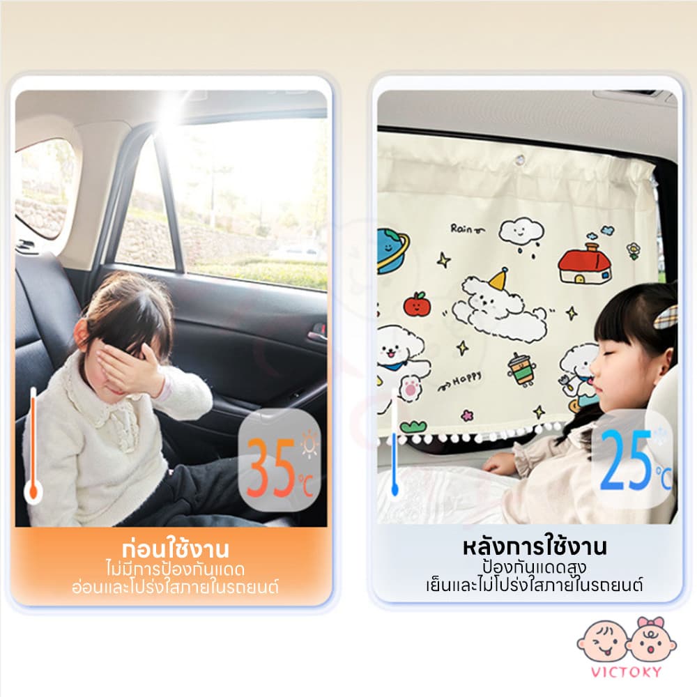 VICTOKY ม่านบังแดดในรถ ม่านบังแดดรถยนต์ ผ้าม่านบังแดดรถยนต์ ลายการ์ตูน ม่านบังแดดรถยนต์สำหรับเด็ก กันความร้อน รูปที่ 4