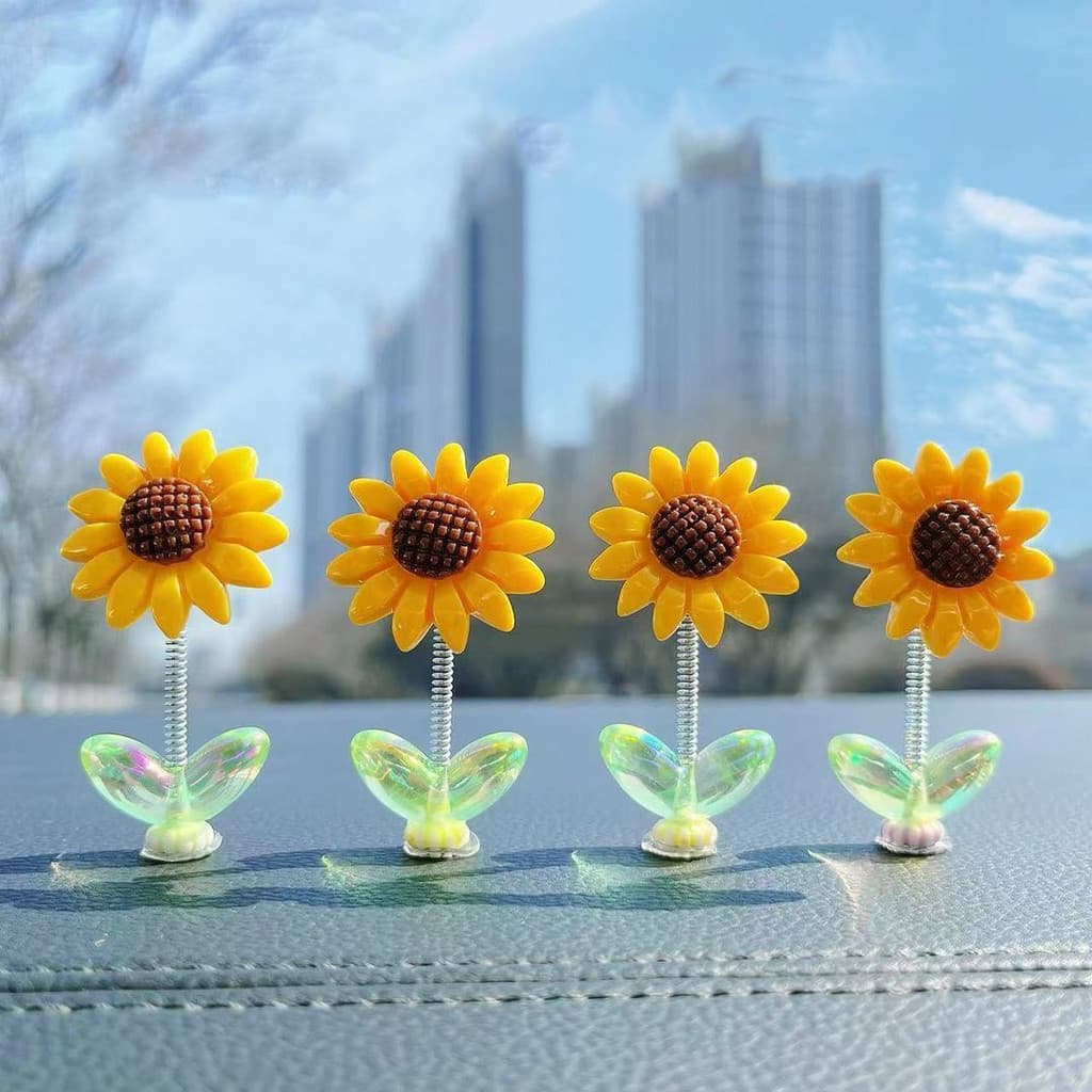 ของแต่งรถยนต์น่ารัก ดอกทานตะวัน 5 ชิ้น เขย่าหัวได้ ติดกระจกหน้า-คอนโซล มีเทปกาวในตัว รูปที่ 6
