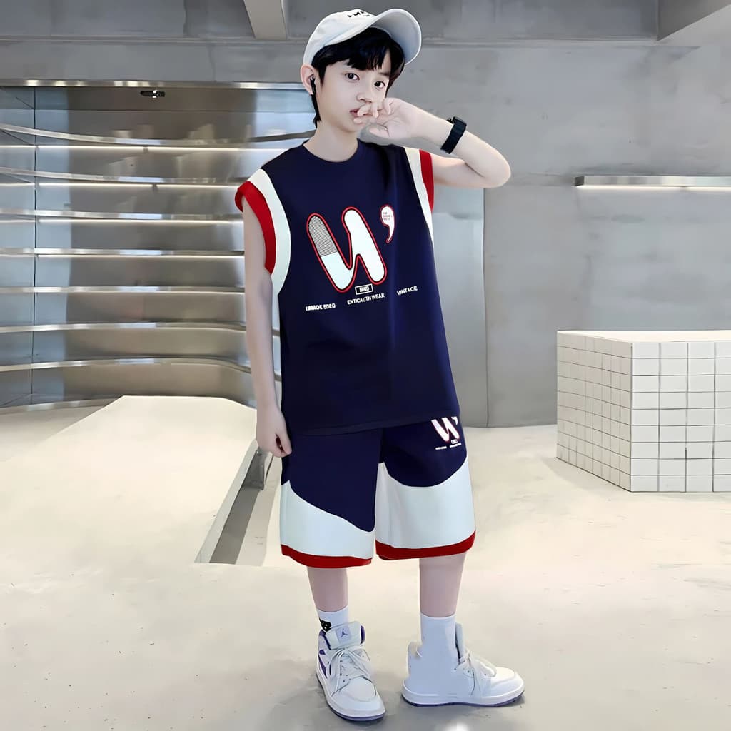 Modeng Baby เซ็ตแขนกุด สกรีนตัว2 สี เสื้อแขนสั้น กางเกงขาสั้น เซท 2 ชิ้น ใส่เที่ยวเท่ห์ๆ ด้วยชุดเซท เนื้อผ้านุ่ม รูปที่ 6