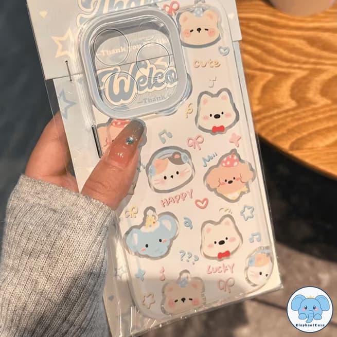 น่ารักลูกแมวลูกสุนัขเข้ากันได้เคสไอโฟน 11 16 15 Pro Max 14 12 13 Pro Max XS XR X Max 7 15 14 8 Plus SE การ์ตูนช้างหมีเคส รูปที่ 2