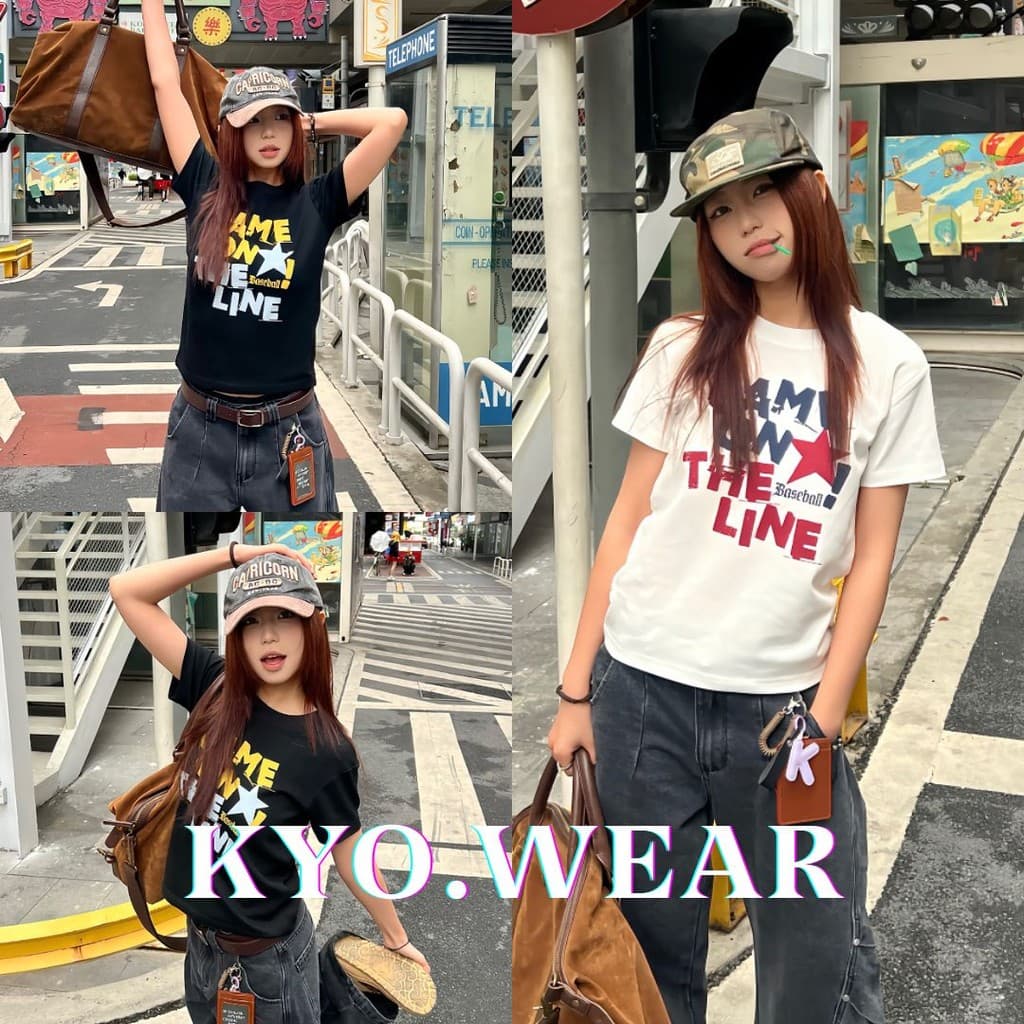 KYO ⭐ เสื้อเกาหลี ผู้หญิง "GAME ON Stars" พิมพ์ลาย ผ้าCOTTON โคตรนุ่ม สลิมฟิต เสื้อ rเสื้อทรงซ้อ เสื้อคอกลม รูปที่ 1