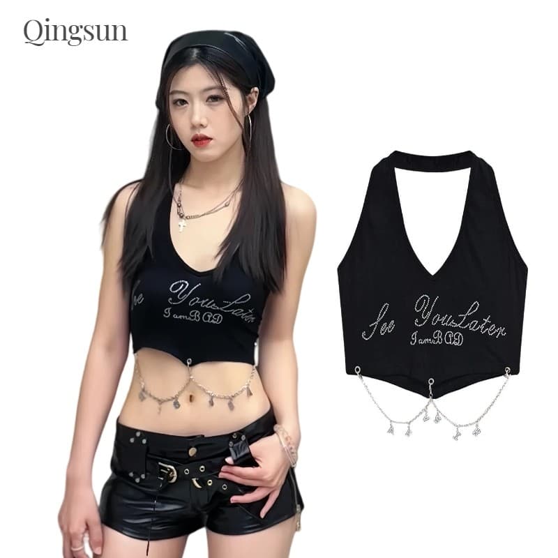 คล้องคอ เซ็กซี่ เปิดไหล่ เสื้อคล้องคอ มีฟองน้ำ ใส่สบาย ครอปสั้น "FYN41" -HQingsun รูปที่ 1