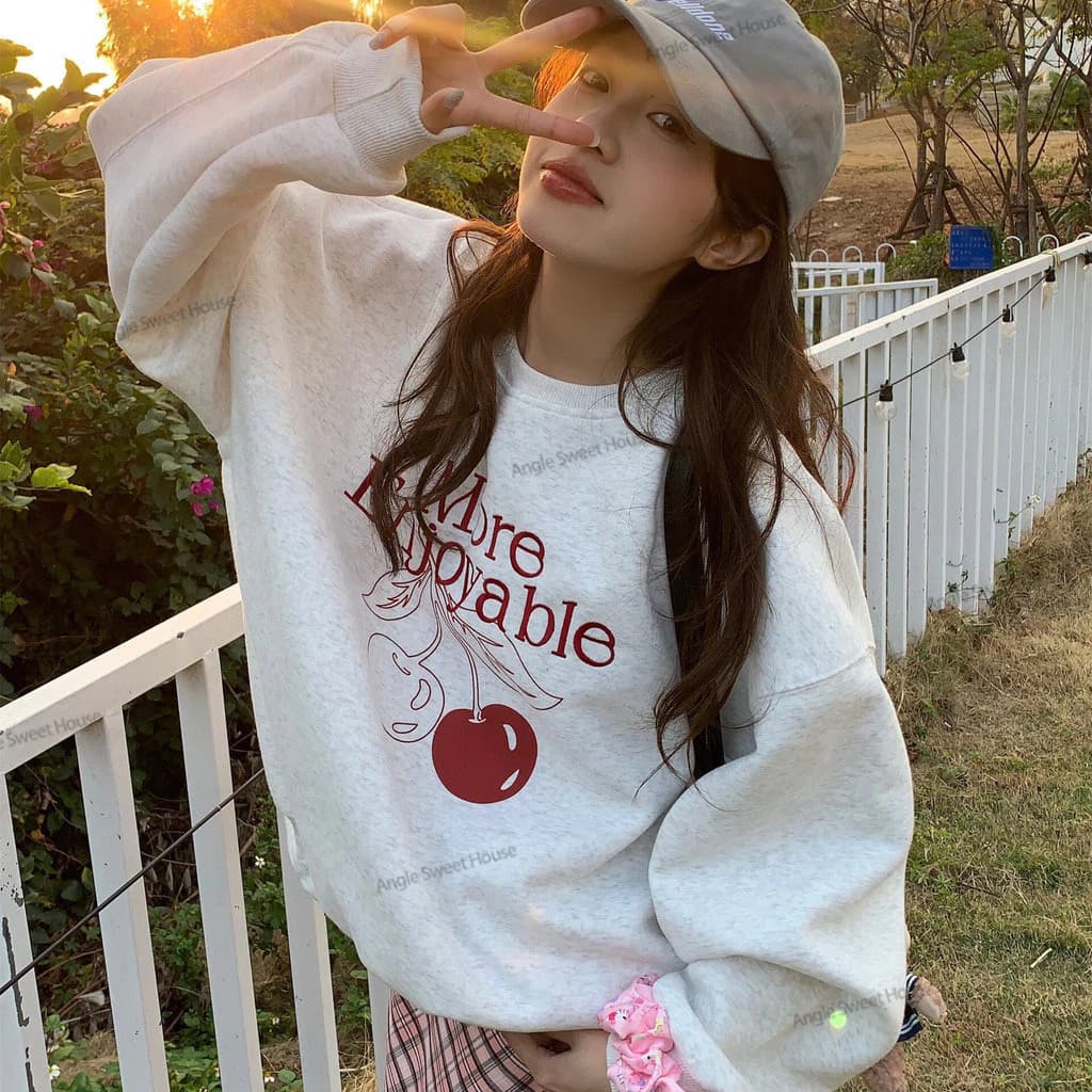 Angle Official เสื้อฮู้ดคอกลมโอเวอร์ไซซ์ผู้หญิง สไตล์เกาหลีเรียบง่าย อบอุ่นและสวมใส่สบาย C07 รูปที่ 6