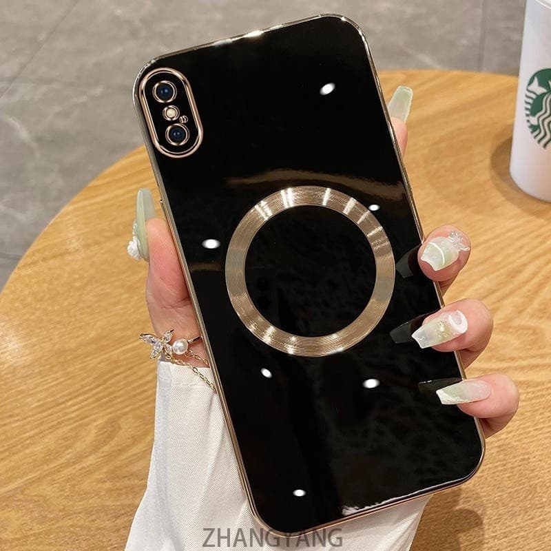 ปลอกสําหรับ iPhone X XS XR XS MAX กรณี Electroplated ซิลิโคน TPU เคสโทรศัพท์พร้อมแม่เหล็กดูดที่เรียบง่ายเคสนิ่มชุบ Squaer ขอบฝาครอบ รูปที่ 4