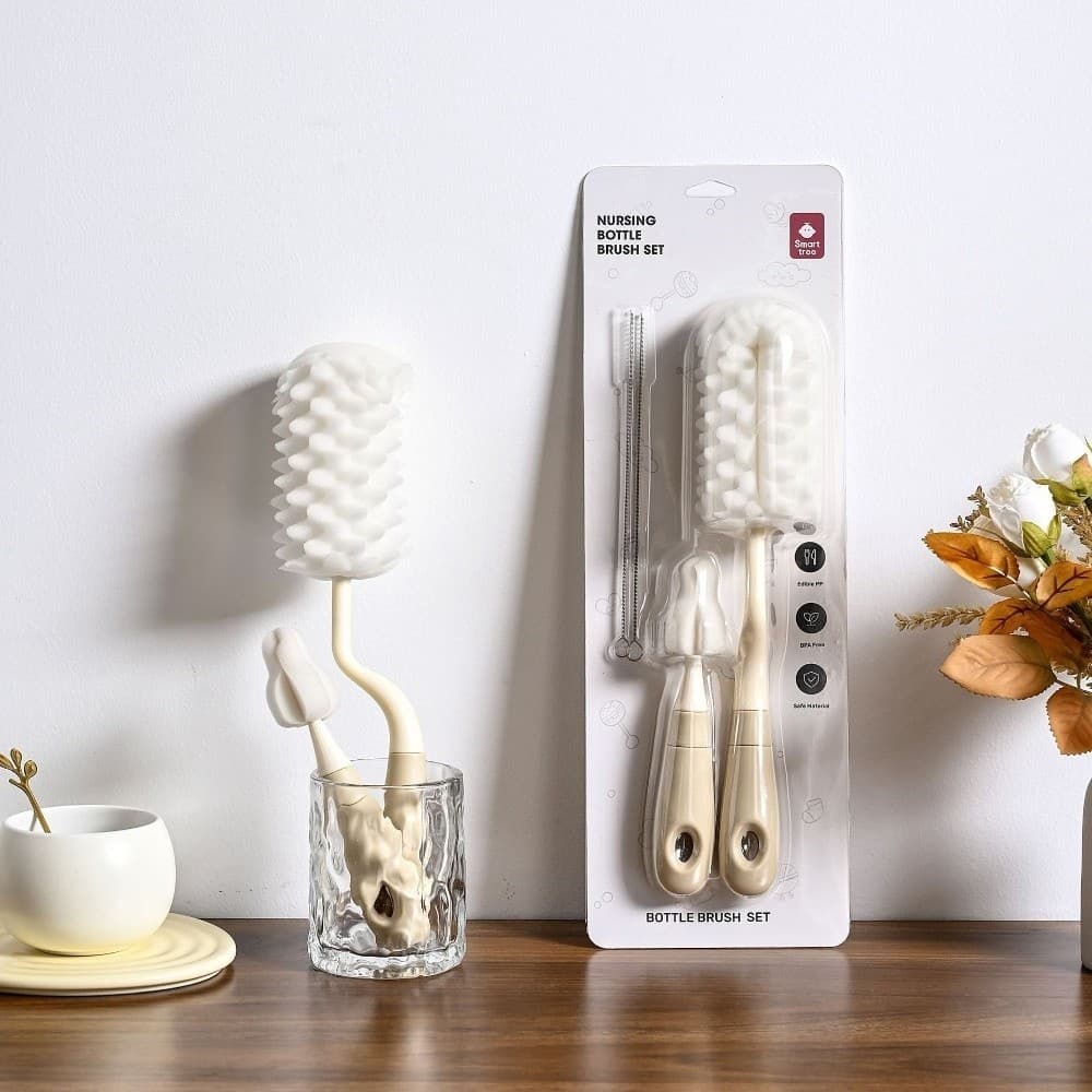 KARENGOODS ชุดแปรงทําความสะอาดขวด,เครื่องขัดพื้นฟาง Pacifier ด้ามยาว 360 องศา,ชุดขนแปรงทนทาน Ergonomically Straw Brush Baby Care รูปที่ 6
