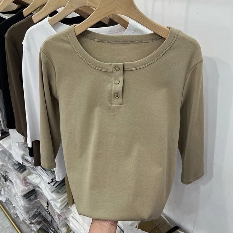 ข ฤดูร้อนผ้าฝ้ายกลางแขนเสื้อยืดคอกลมหลวมรุ่น รูปที่ 6