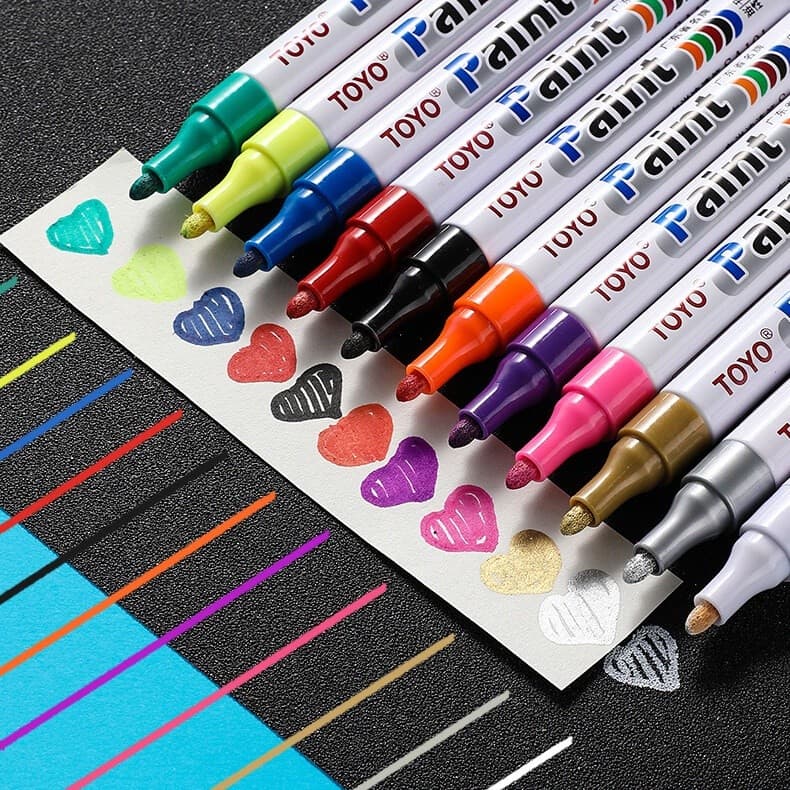 ปากกาเขียนยาง TOYO Paint มี 11 สี กันน้ำ ปากกาอเนกประสงค์ เขียนเหล็ก กระเบื้อง กระจก พลาสติก แก้ว ไม้ แต้มสีรถ รูปที่ 5