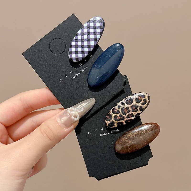 หนีบผมทรง BB สีน้ำเงินลายเสือดาว ขนาด 1/2 ชิ้น อุปกรณ์เสริมผมสำหรับแฟชัน รูปที่ 6