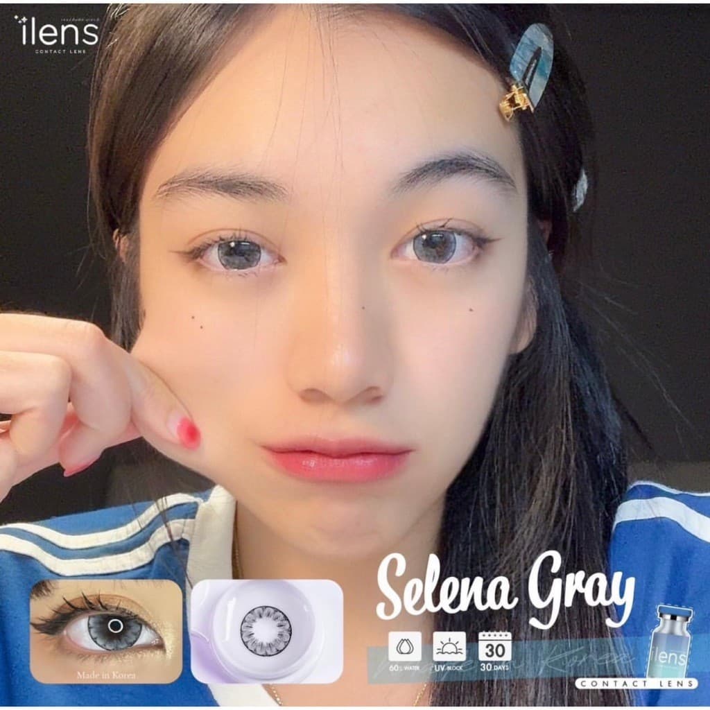 คอนแทคเลนส์ Selena Brown / Gray ⭐ค่าอมน้ำ60% ลายดอกไม้สุดฮิต กรองแสงกันยูวี รูปที่ 2