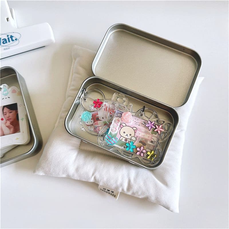 กล่องดีบุกเงิน Flip Cover Case กล่องเหล็ก Mini Storage Box Desk Organizer รูปที่ 6