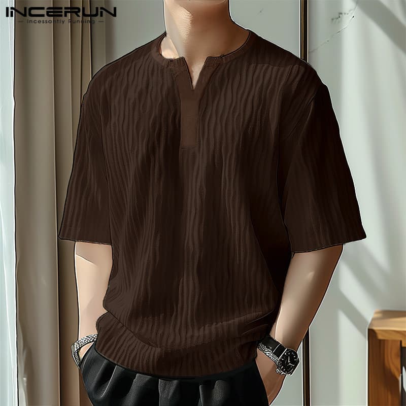 ไม่แน่นอน เสื้อยืดแขนสั้นคอกลมลําลองสไตล์เกาหลีสําหรับผู้ชาย รูปที่ 5