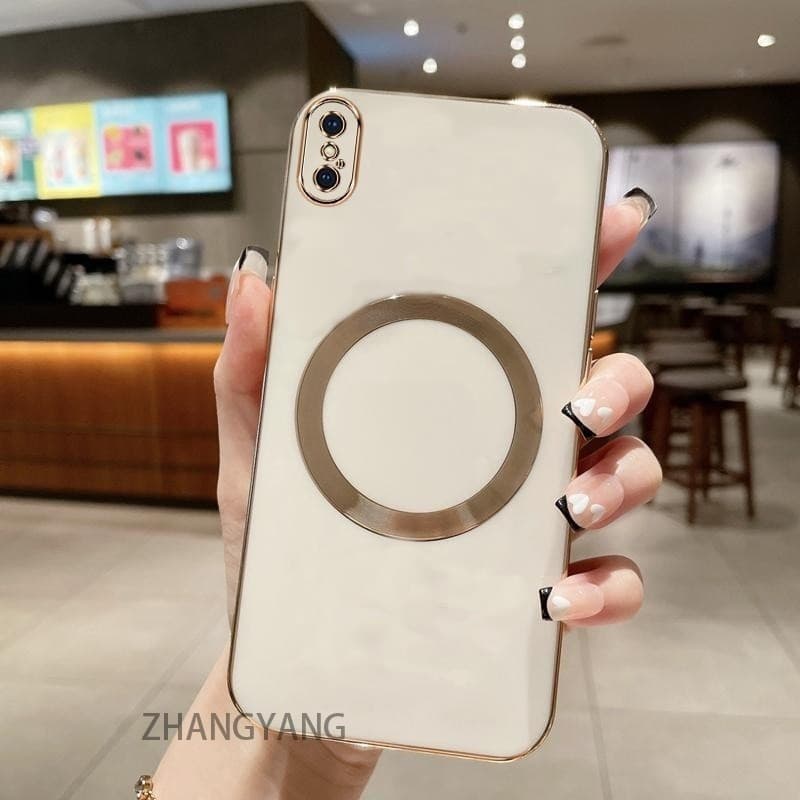 ปลอกสําหรับ iPhone X XS XR XS MAX กรณี Electroplated ซิลิโคน TPU เคสโทรศัพท์พร้อมแม่เหล็กดูดที่เรียบง่ายเคสนิ่มชุบ Squaer ขอบฝาครอบ รูปที่ 7