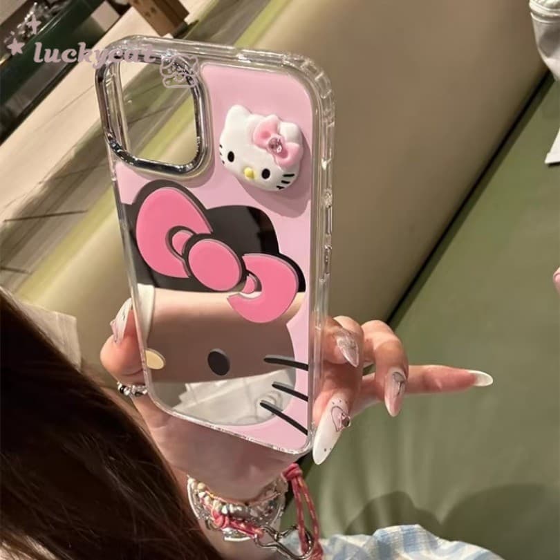Iphone 16 15 14 13 12 11 Pro Max X Xr Xs Max 7 8 Plusเคสโทรศัพท์InsสาวหัวใจสีชมพูKTกระจกแมวฝาครอบโทรศัพท์นุ่ม รูปที่ 3