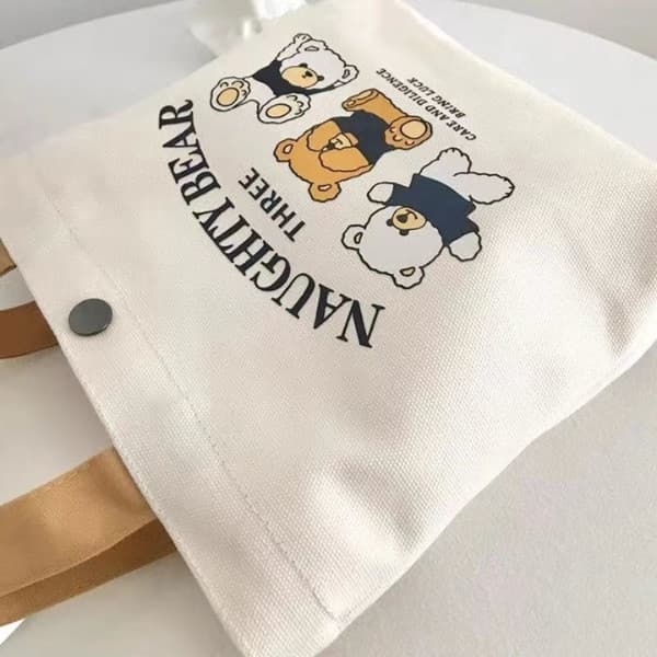888 กระเป๋าผ้า ลายหมีน่ารัก‍‍ กระเป๋าถือมือขนาดเล็ก ใส่ของอเนกประสงค์ ดีไซน์มินิมอล พกพาสะดวก รูปที่ 6