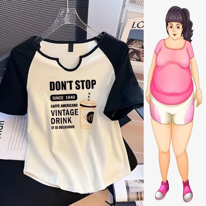 เสื้อยืดโอเวอร์ไซส์ Plus Size แขนสั้น Raglan พลัสไซส์ แฟชั่น พิมพ์ลายอเนกประสงค์ ทรงหลวม โอเวอร์ไซส์ ท็อปส์ซ รูปที่ 2