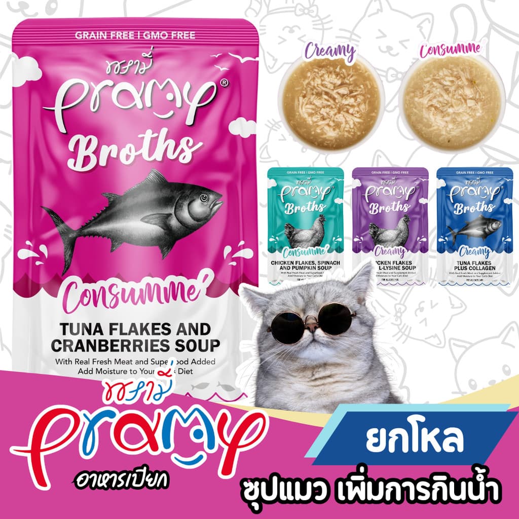 Pramy Broths อาหารเปียกแมว พรามี่ ซุปแมว น้ำแมว กระตุ้นการทานน้ำ สูตร ไก่ ปลา ขนาด 40g รูปที่ 1