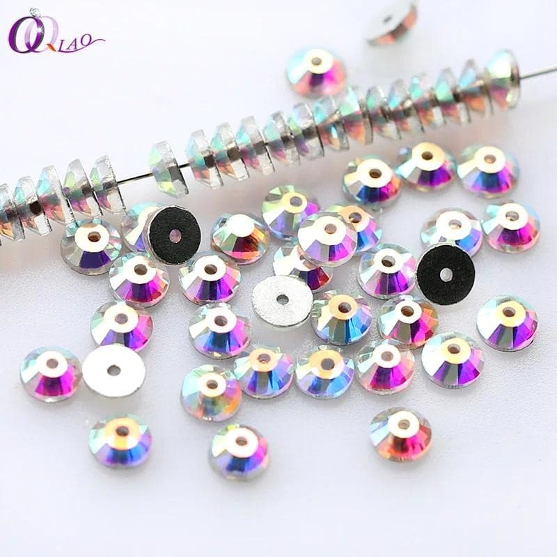 QIAO อัญมณีคริสตัลคุณภาพสูง ฐานทองคำเยื่อบุด้วยลูกปัด Rhinestones รูปที่ 2